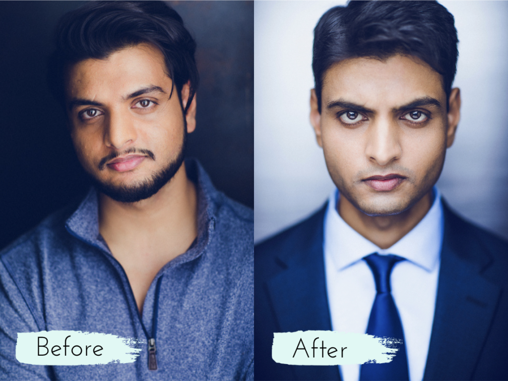 Headshot Example Before and After of Actor Insider client